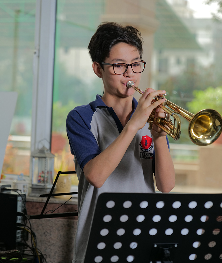 Student playing trumpet